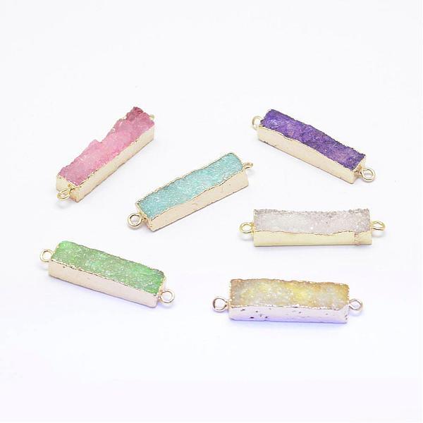 

PandaHall Electroplated Natural Druzy Agate Links/Connectors, Golden, Rectangle, Mixed Color, 30~45x8~9x4.5~7.5mm, Hole: 2mm Natural Agate..., Multicolor