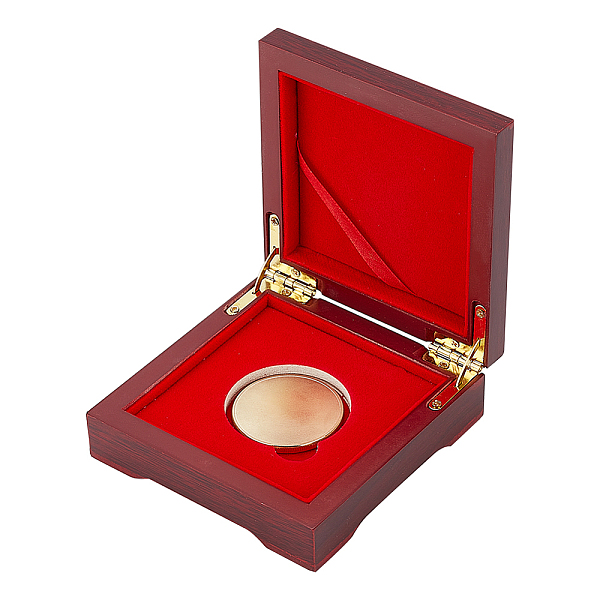 Fingerinspire チャレンジ コイン 木製プレゼンテーションボックス ダークレッドの正方形の内側にベルベットが付いており、1.57インチコインまたは賞品用の木製記念コイン収納ボックス、磁気クラスプ付き(5.55x3.98x1.4インチ).