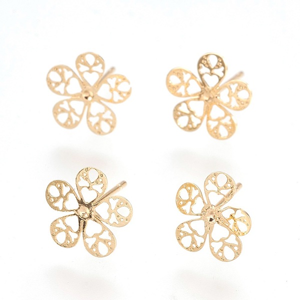 

PandaHall Brass Ear Studs, Flower, Real 18K Gold Plated, 10.5x10.5mm, Pin: 0.7mm Brass