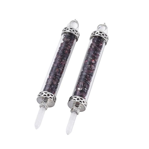 

PandaHall Natural Garnet Big Pendants, Dowsing Pendulum Pendants Making, with Quartz Crystal Round Beads, Glass and Brass Findings, Column..., Brown