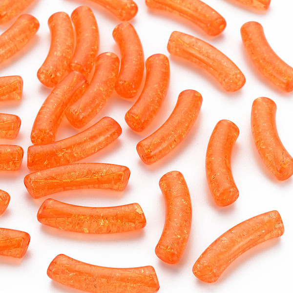 

PandaHall Transparent Crackle Acrylic Beads, Curved Tube, Coral, 32x8x10mm, Hole: 1.6mm, about 330pcs/500g Acrylic Tube Red