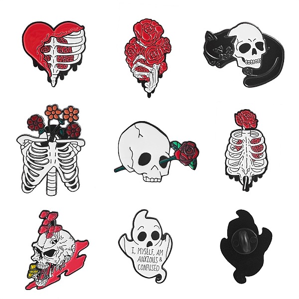 

PandaHall 8Pcs 8 Style Skull Skeleton Ghost Enamel Pin, Halloween Alloy Brooch for Backpack Clothes, Electrophoresis Black, Mixed Color..., Multicolor
