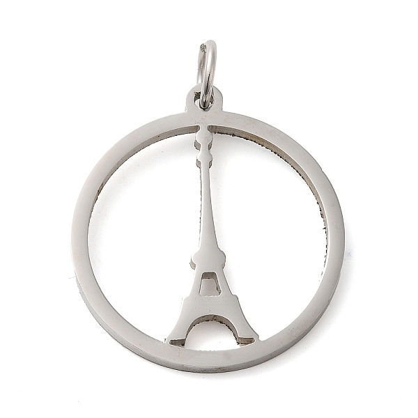 

PandaHall 304 Stainless Steel Pendants, with Jump Ring, Flat Round, Stainless Steel Color, Eiffel Tower, 33x29.5x2mm, Hole: 5.5mm 304...