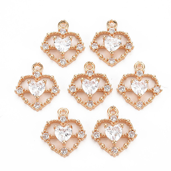 

PandaHall Rack Plating Brass Micro Pave Clear Cubic Zirconia Pendants, Long-Lasting Plated, Cadmium Free & Lead Free, Heart, Light Gold...