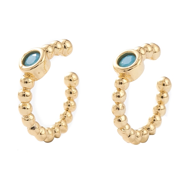 

PandaHall Brass Micro Pave Cubic Zirconia Cuff Earrings, Long-Lasting Plated, Real 18K Gold Plated, Deep Sky Blue, 12x11.5x2~3mm Brass