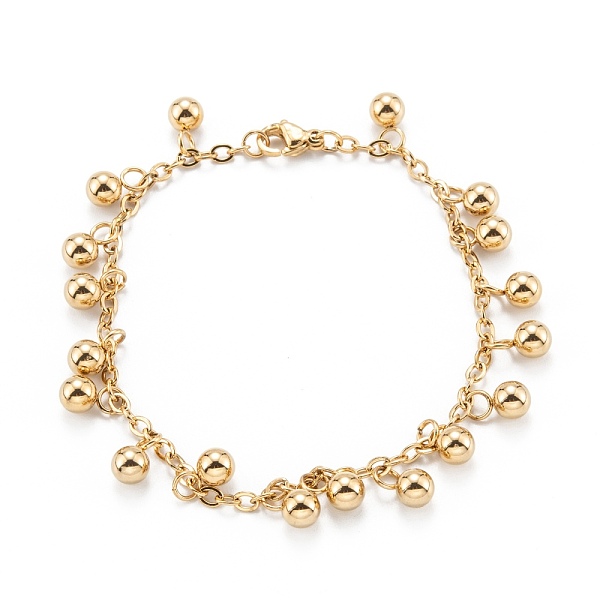 

PandaHall Vacuum Plating 304 Stainless Steel Charm Bracelets, Round, Golden, 7-1/8 inch(18cm) 304 Stainless Steel