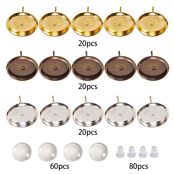 

PandaHall SUNNYCLUE 1 Box DIY 30 Pairs 3 Color Cabochon Stud Earrings Making Starter Kit 60pcs Stud Ear Cabochon Setting Post Cup Blank Tray..., Clear
