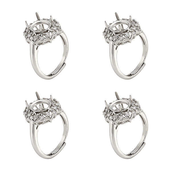 

PandaHall 4 Pcs Claw Ring Blank, 17.3mm Adjustable Brass Ring Bases Platinum Finger Ring Components Micro Pave CZ Round Ring Setting for...