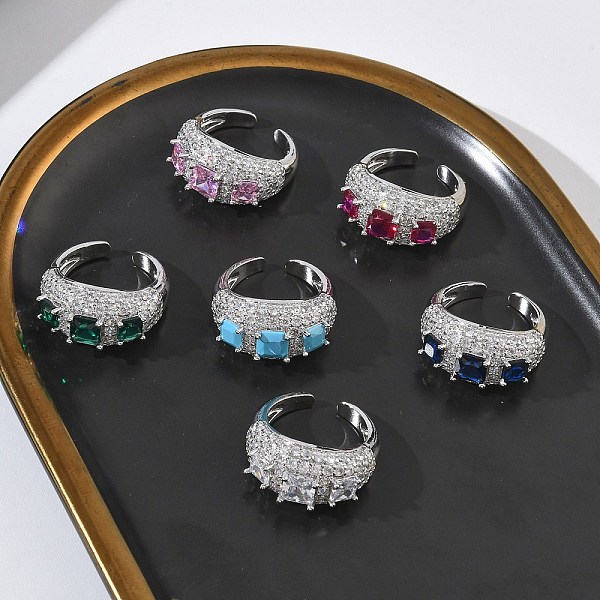Bagues ouvertes en laiton avec micro pavé de zircones cubiques pour femmes