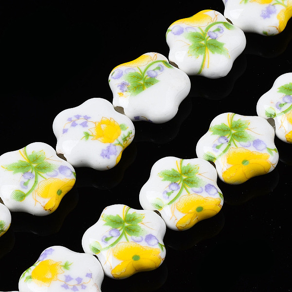 

PandaHall Handmade Porcelain Ceramic Beads Strands, Flower Printed, Flower, Yellow, 14x15x6mm, Hole: 1.8mm, about 23pcs/strand, 12.4 inches...