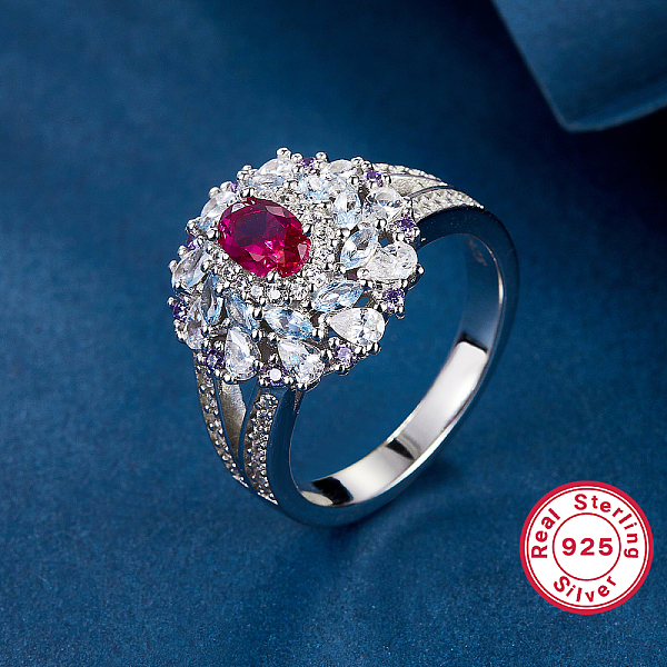 

PandaHall Elegant S925 Silver Floral Earrings and Ring Set with Diamonds Sterling Silver
