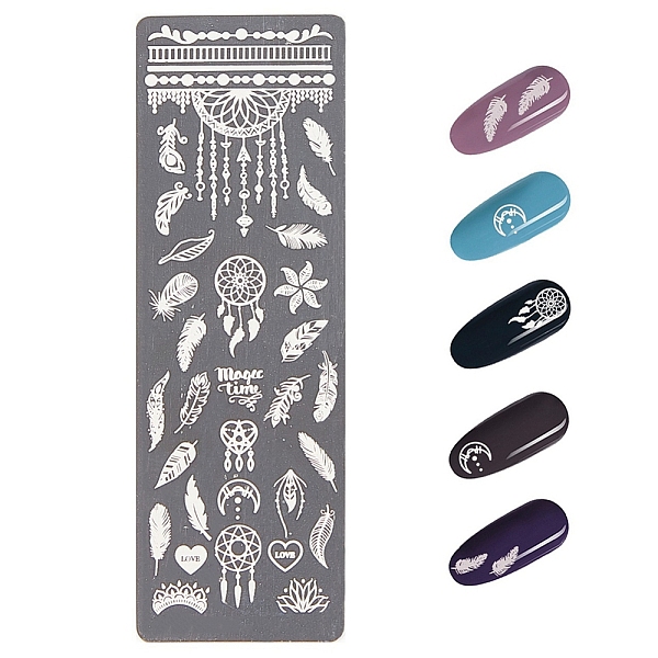 

PandaHall Stainless Steel Nail Art Stamping Plates, Nail Image Templates, Rectangle with Feather Pattern, Stainless Steel Color, 120x40mm...