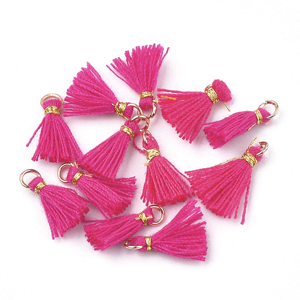 

PandaHall Polycotton(Polyester Cotton) Tassel Pendant Decorations, Mini Tassel, with Iron Findings and Metallic Cord, Light Gold, Deep Pink...