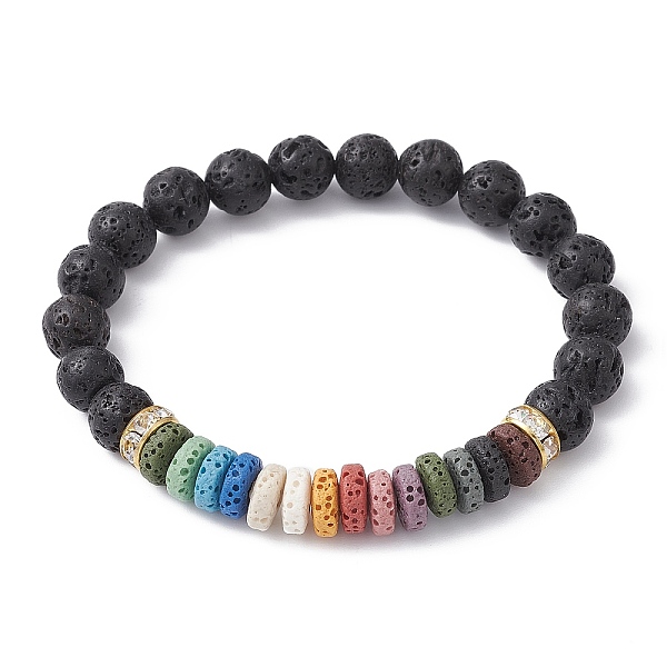 

PandaHall Dyed Colorful Natural Lava Rock & Rhinestone Beaded Stretch Bracelets for Women, Golden, Inner Diameter: 2-1/8 inch(5.3cm) Lava...