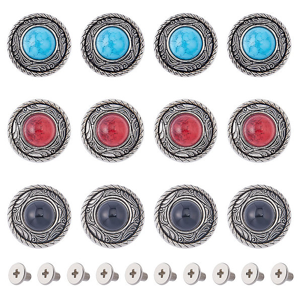 

PandaHall GORGECRAFT 21 Sets Red Turquoise Metal Buckle 20mm Synthetic Turquoise Screw Back Buttons Concho Cat Eye Buttons Replacement..., Multicolor