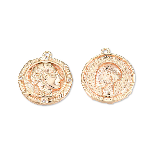 

PandaHall Brass Pave Clear Cubic Zirconia Pendants, Cadmium Free & Nickel Free & Lead Free, Flat Round with Human, Real 18K Gold Plated...