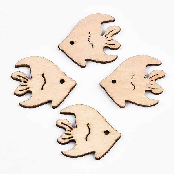 

PandaHall Undyed Natural Wooden Cabochons, Laser Cut, Tropical Fish, Antique White, 24.5x28x2.5mm, Hole: 1.6mm Wood Fish