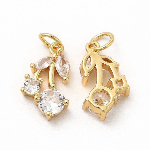 

PandaHall Rack Plating Brass Micro Pave Cubic Zirconia Charms, Cherry Charm, with Jump Ring, Real 18K Gold Plated, 15x9x4mm, Hole: 3.6mm..., Clear