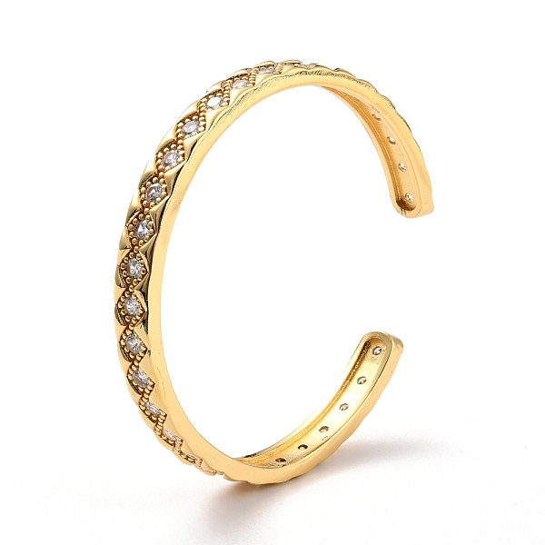 

PandaHall Real 18K Gold Plated Rhombus Pattern Grooved Brass Cufff Bangle, Bling Cubic Zirconia Open Bangle for Women, Cadmium Free & Lead..., Clear