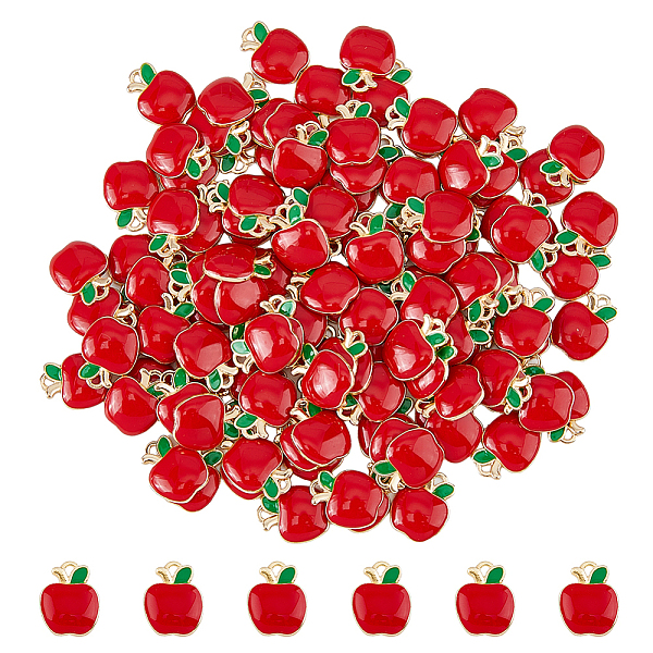 

PandaHall DICOSMETIC 120Pcs Alloy Enamel Charms, Apple, Light Gold, Red, 15x12x3mm, Hole: 0.9mm Alloy+Enamel Apple Red