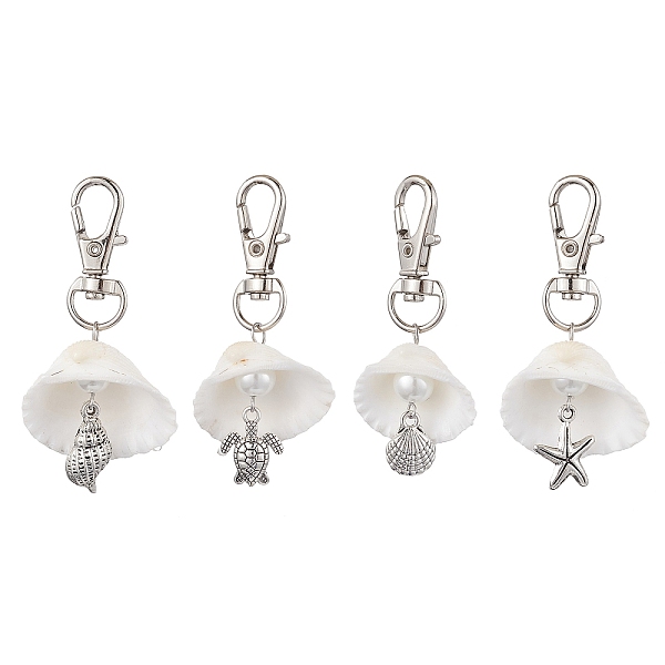 

PandaHall 4Pcs 4 Styles Sea Animal Alloy & Natural Shell Pendant Decorations, Swivel Clasps Charms for Bag Ornaments, Antique Silver &...