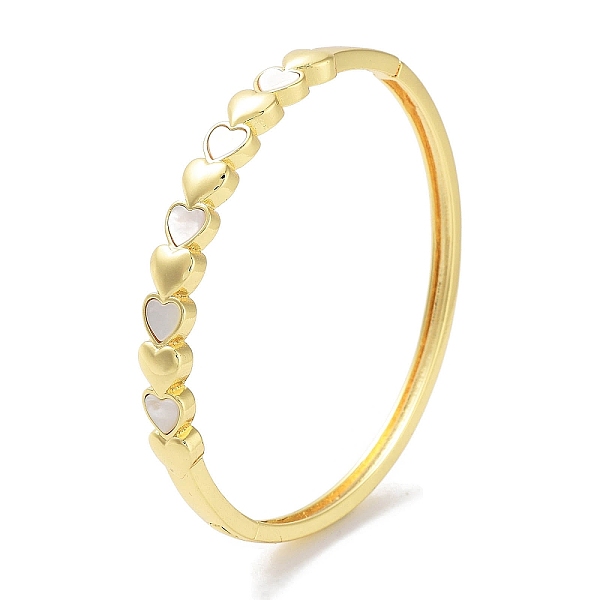

PandaHall Brass Pave Shell Hinged Bangles for Women, Real 18K Gold Plated, Heart, Inner Diameter: 2-1/4 inch(5.8cm) Shell Heart