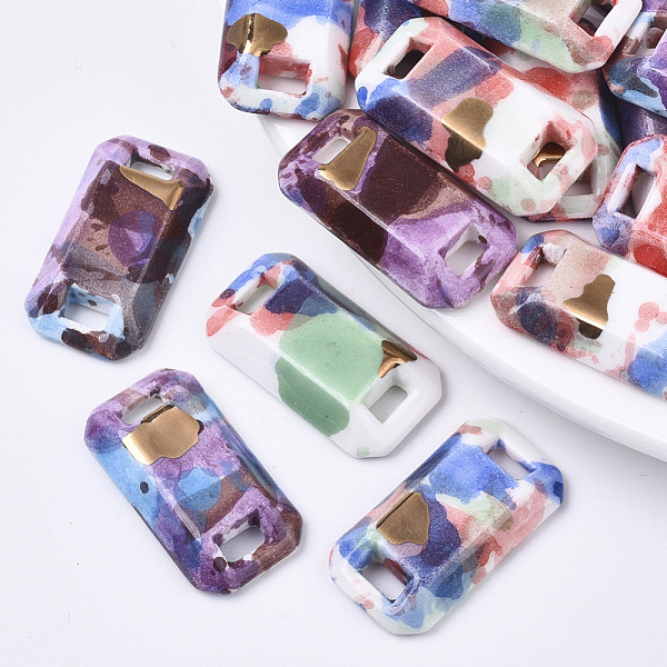 

PandaHall Handmade Porcelain Links Connectors, Ornamental with Gold, Rectangle, Mixed Color, 30x16.5x5mm, Hole: 5.5x2mm Porcelain Rectangle