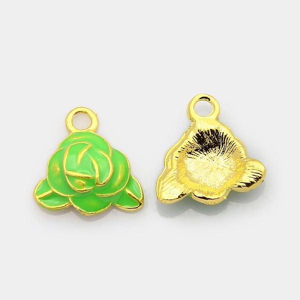 

PandaHall Golden Tone Alloy Enamel Flower Pendants, Rose Charms, Lime, 16x16x4mm, Hole: 2mm Alloy+Enamel Flower Green