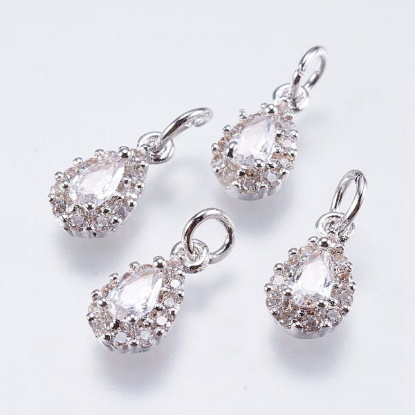 

PandaHall Brass Micro Pave Cubic Zirconia Charms, Cadmium Free & Lead Free, teardrop, Real Platinum Plated, 11x6x3.5mm, Hole: 3mm..., Clear