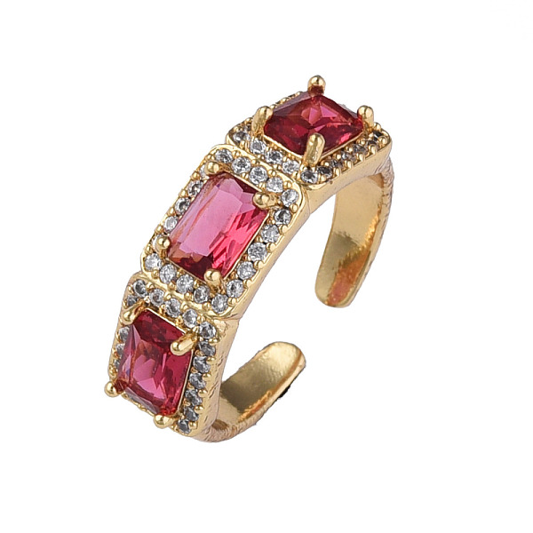 

PandaHall Cubic Zirconia Rectangle Open Cuff Ring, Real 18K Gold Plated Brass Jewelry for Women, Nickel Free, Camellia, US Size 6 3/4..., Pink