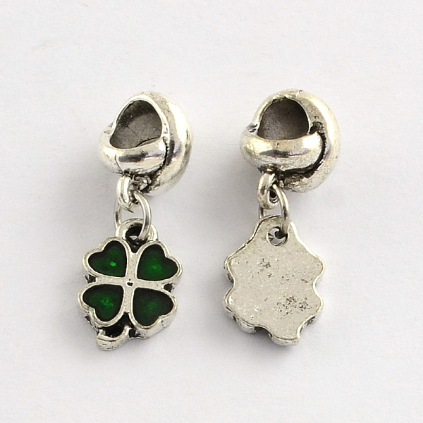 

PandaHall Alloy Enamel Style European Dangle Charms, Clover, Antique Silver, Dark Green, 24mm, Hole: 4.5mm Alloy+Enamel Clover Green