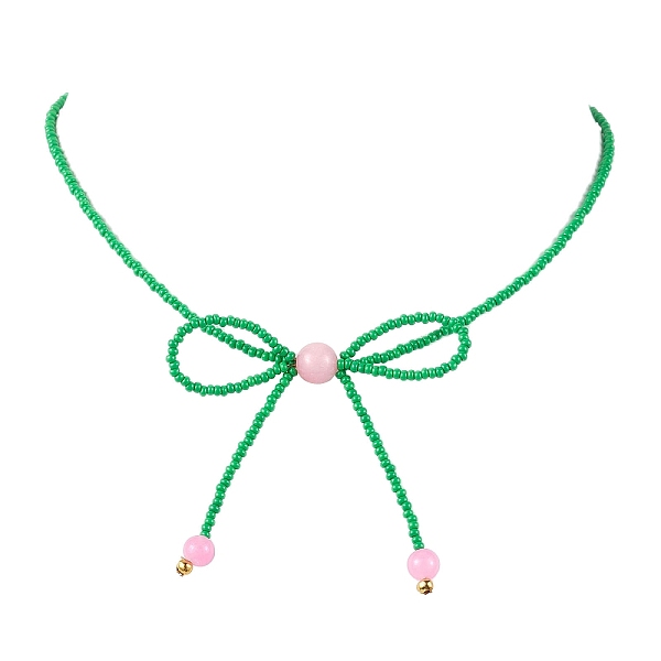 

PandaHall Glass Seed Pendant Necklaces for Women, Bowknot, Lime Green, 15.94 inch(40.5cm) Glass Bowknot