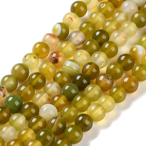 

PandaHall Natural Striped Agate/Banded Agate Beads Strands, Dyed, Round, Light Khaki, 6mm, Hole: 0.8mm, about 32pcs/strand, 7.60''(19.3cm)...