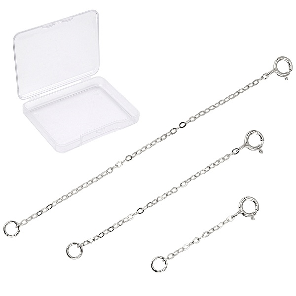 

PandaHall SUNNYCLUE 3Pcs 3 Style Rhodium Plated 925 Sterling Silver Chain Extender, with Clasps & Curb Chains, Platinum, 32~78mm, Links...