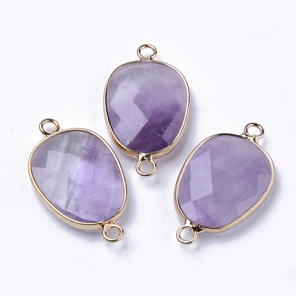 

PandaHall Natural Amethyst Links Connectors, with Light Gold Plated Edge Brass Loops, Oval, Faceted, 30.5~31.5x17.5x5~6mm, Hole: 2mm...