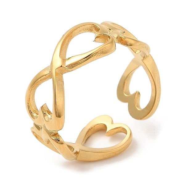 

PandaHall 304 Stainless Steel Hollow Open Cuff Rings for Women, Infinity Heart, Real 18K Gold Plated, US Size 7(17.3mm) 304 Stainless Steel