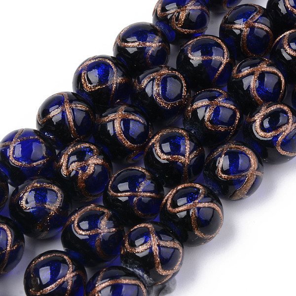 

PandaHall Handmade Gold Sand Lampwork Beads, Round with Infinity Pattern, Midnight Blue, 12x11mm, Hole: 2mm, about 45pcs/strand, 16.69 inch...