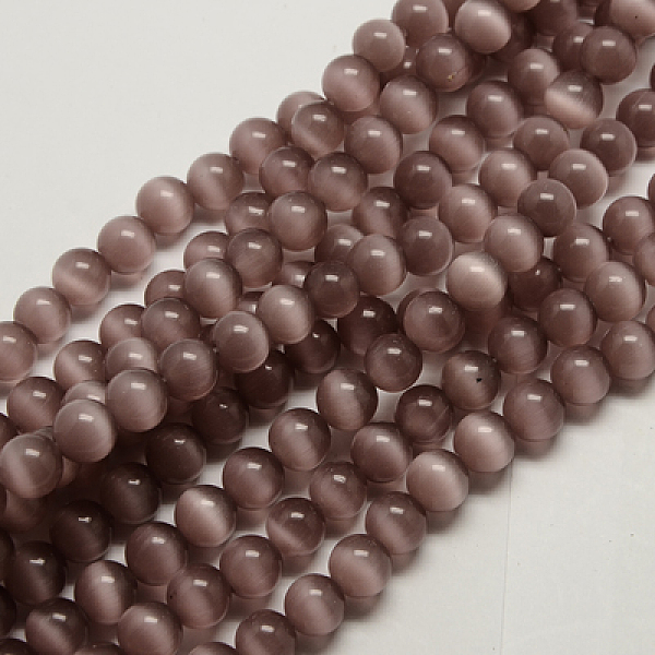 

PandaHall Cat Eye Beads, Round, Rosy Brown, 10mm, Hole: 0.8mm, about 39pcs/strand, 15 inch Glass Round Brown