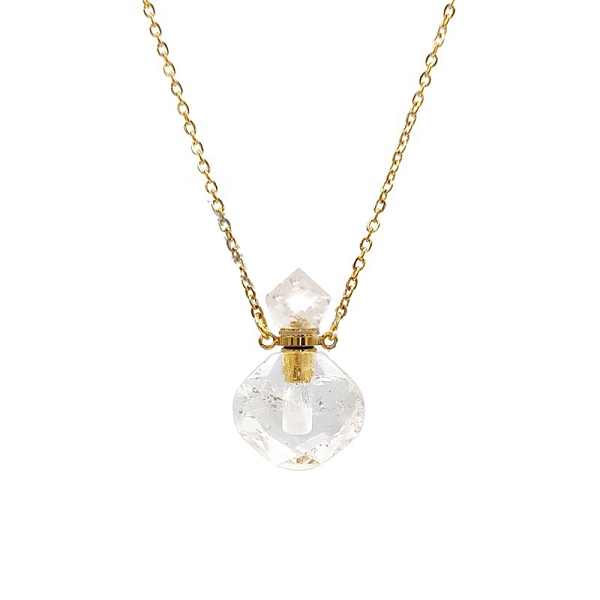 

PandaHall Natural Quartz Crystal Perfume Bottle Necklaces, with Golden Stainless Steel Chain, 23.62 inch(60cm) Quartz Crystal Bottle