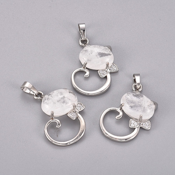 

PandaHall Natural Quartz Crystal Kitten Pendants, with Platinum Tone Brass Findings and Crystal Rhinestone, Cat with Bowknot Shape..., Clear