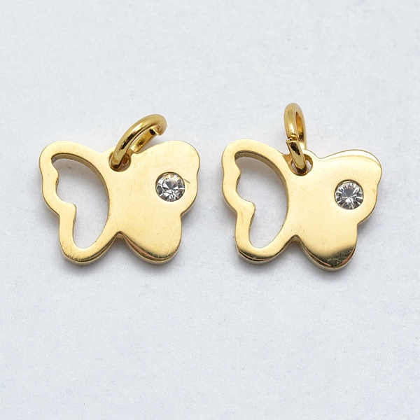 

PandaHall 316 Surgical Stainless Steel Pendants, with Cubic Zirconia, Butterfly, Clear, Real 18K Gold Plated, 9x11x2mm, Hole: 3mm Stainless...