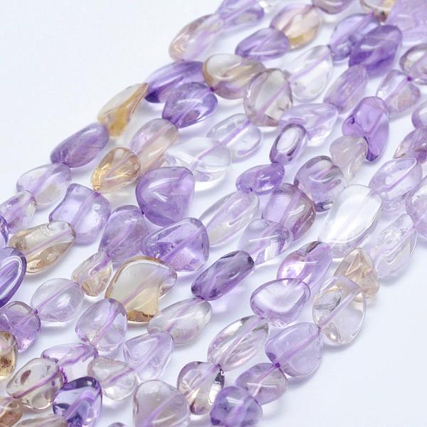 

PandaHall Natural Ametrine Beads Strands, Tumbled Stone, Nuggets, 8x5mm, Hole: 1mm, 15.3 inch~15.7 inch(39~40cm) Ametrine Nuggets