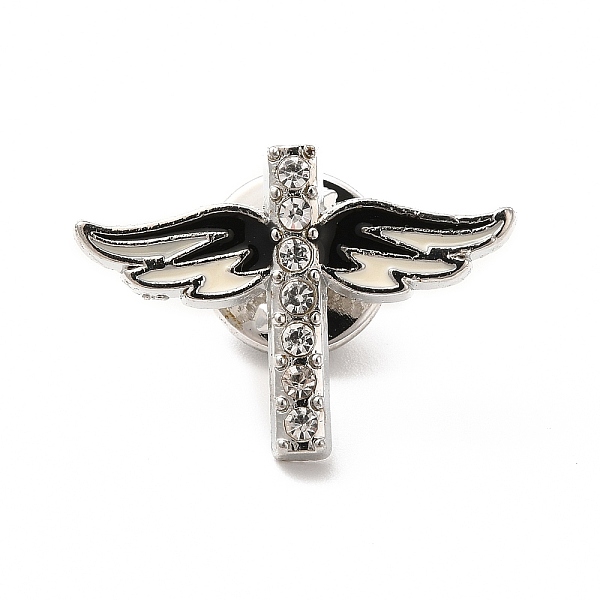 

PandaHall Cross Enamel Rhinestone Pin, Platinum Tone Alloy Badge for Backpack Clothes, Crystal, 26x19x2mm, Pin: 1.2mm Alloy+Enamel Clear