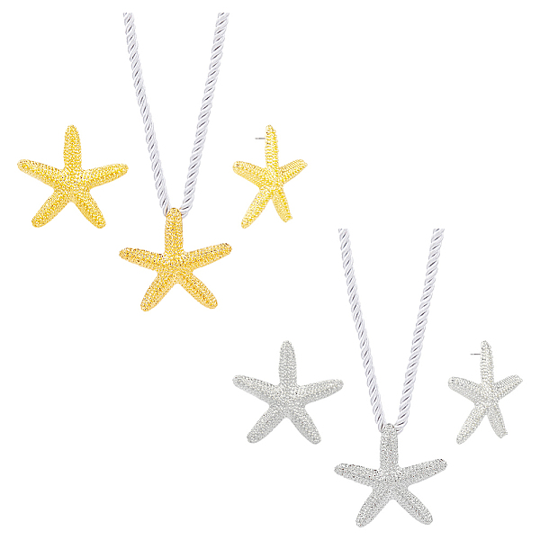 

PandaHall FIBLOOM Jewelry Set, Alloy Starfish Pendant Necklace & Stud Earrings, Platinum & Golden, 56.5x57.5~58mm, 16.77 inch(42.6cm) Alloy...