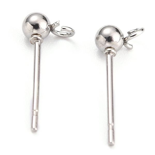

PandaHall 304 Stainless Steel Ball Post Stud Earring Findings, with Loop and 316 Surgical Stainless Steel Pin, Stainless Steel Color...