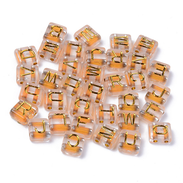 

PandaHall Transparent Electroplate Acrylic Multi-Strand Links, for Tile Elastic Bracelets Making, Rectangle with Golden Plated Mixed Letter..., Clear
