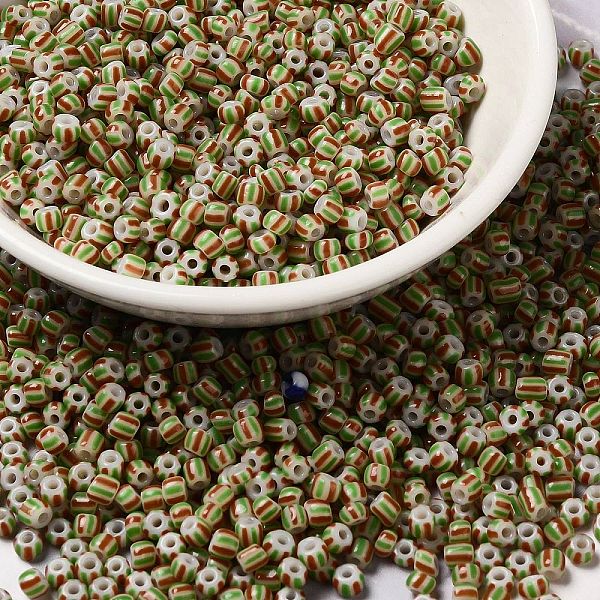 

PandaHall 8/0 Opaque Colours Seep Glass Seed Beads, Round Hole, Round with Stripe Pattern, Dark Khaki, 3~3.5x2~3mm, Hole: 1mm, about...