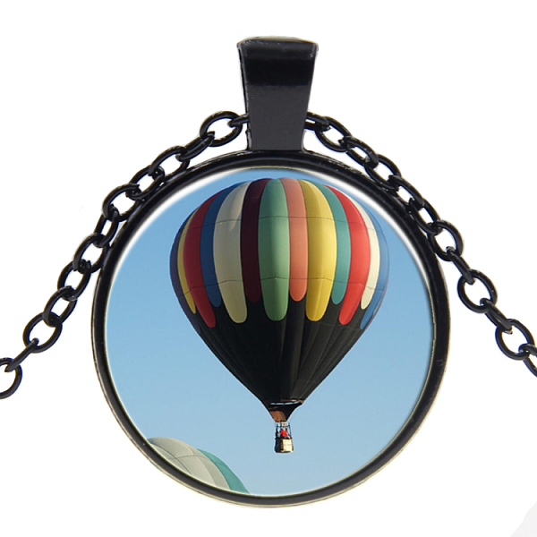 

PandaHall Picture Glass Pendant Necklaces, with Alloy Chains, Flat Round with Pattern, Balloon, Sky Blue, Gunmetal, 18 inch(45cm) Glass Blue