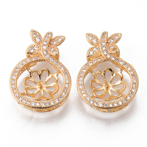

PandaHall Hollow Brass Micro Cubic Clear Zirconia Peg Bails Pendants, for Half Drilled Bead, Nickel Free, Flat Round with Flower, Real 18K...
