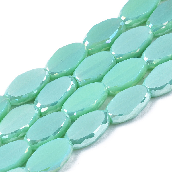 

PandaHall Electroplate Glass Beads Strands, AB Color Plated, Faceted, Rice, Medium Sea Green, 10x6x3.5mm, Hole: 1.4mm, about 50pcs/strand...